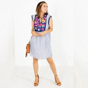 Andree embroidered floral striped spring summer dress